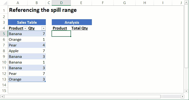 Dynamic Arrays Spill Range Reference