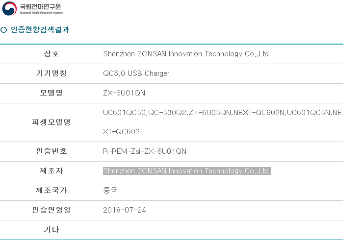 Screenshot_2020-05-25 Shenzhen ZONSAN Innovation Technology Co ,Ltd QC3 0 USB Charger 인증현황.png
