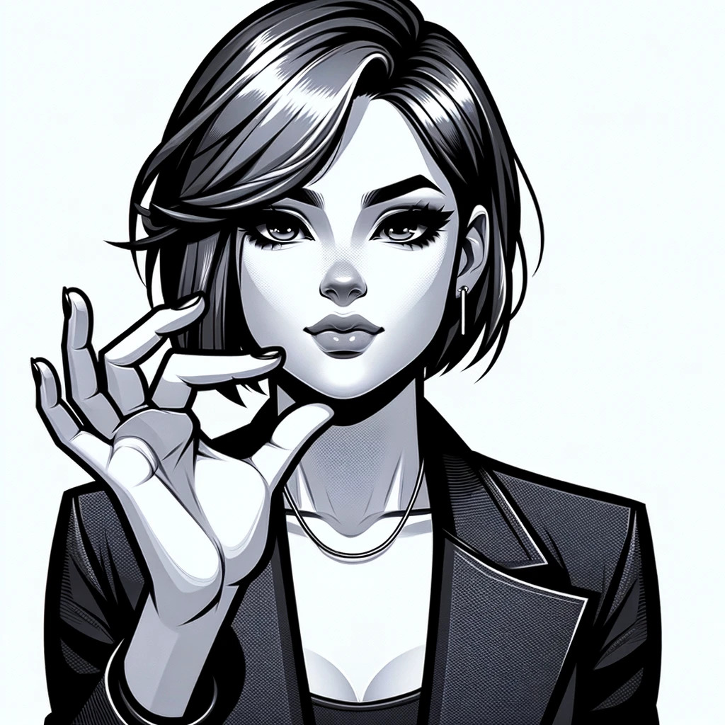 DALL·E 2024-03-21 11.16.38 - A digital illustration of a female character with an expressive face and short, stylish hair. She is wearing a contemporary, fashionable outfit. The c.jpg
